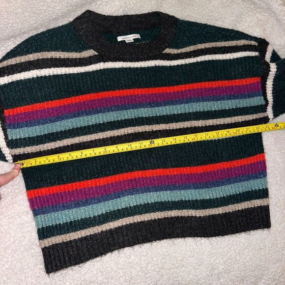 American Eagle Medium Chunky Striped Colorful Long Sleeve Cropped Womens Sweater - Picture 6 of 11